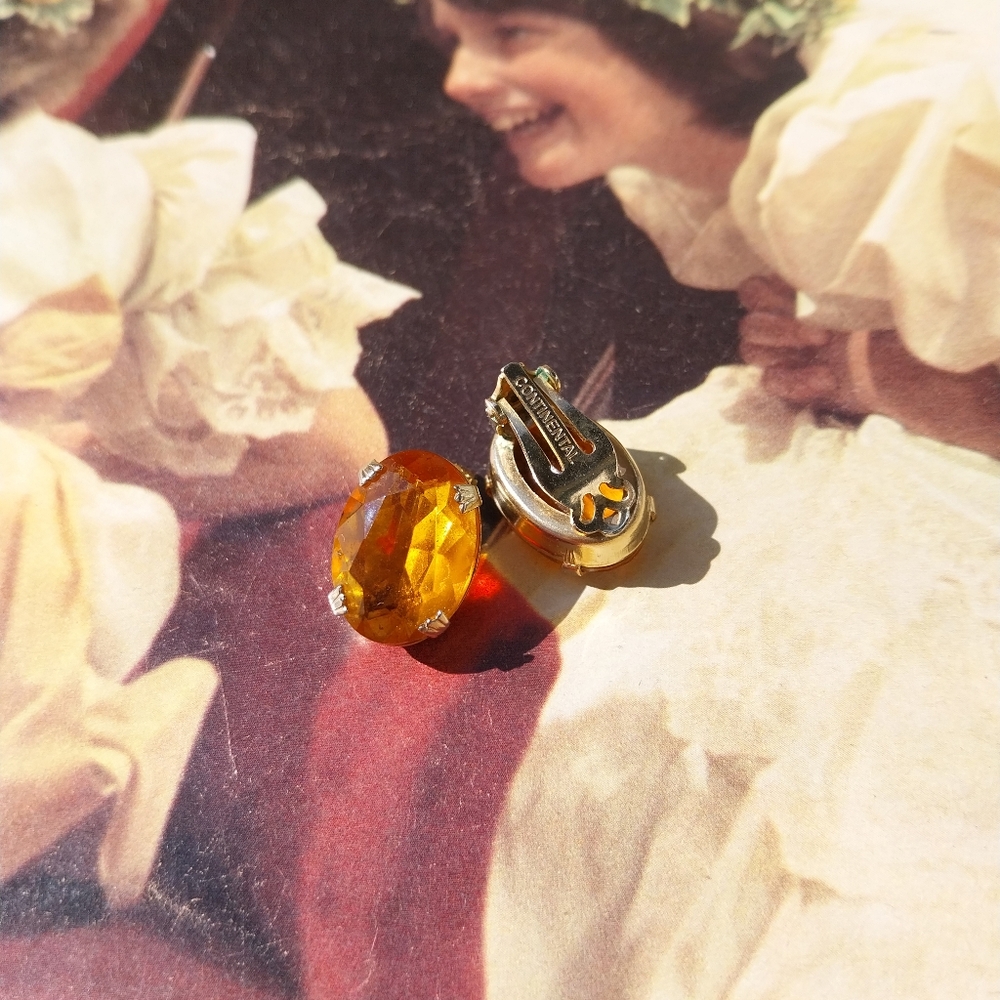Continental Amber-Tone Oval Earrings - Picture 7 of 8